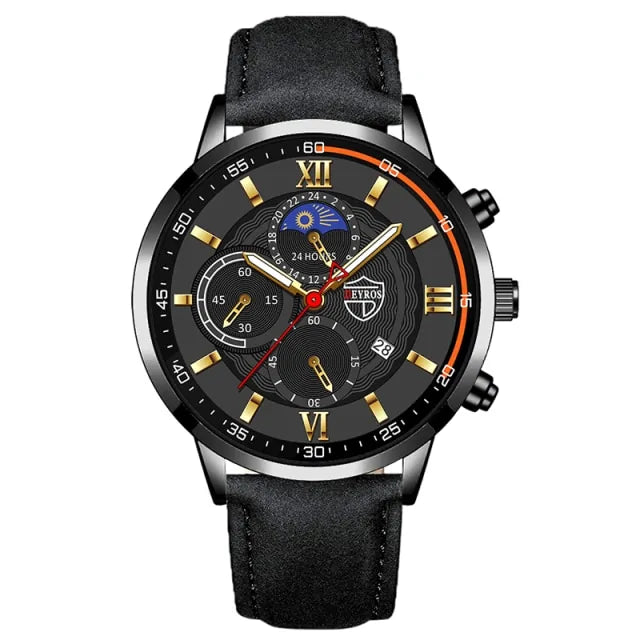 Men’s casual leather watch with quartz movement