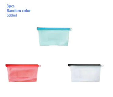 Eco-friendly, leak-proof reusable silicone food bag for kitchen storage and meal prep.