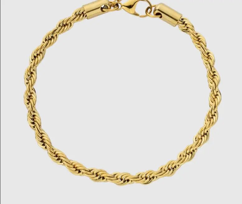 14K Real Gold Rope Chain Bracelet with delicate twist design and custom tag.