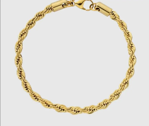 14K Real Gold Rope Chain Bracelet with delicate twist design and custom tag.