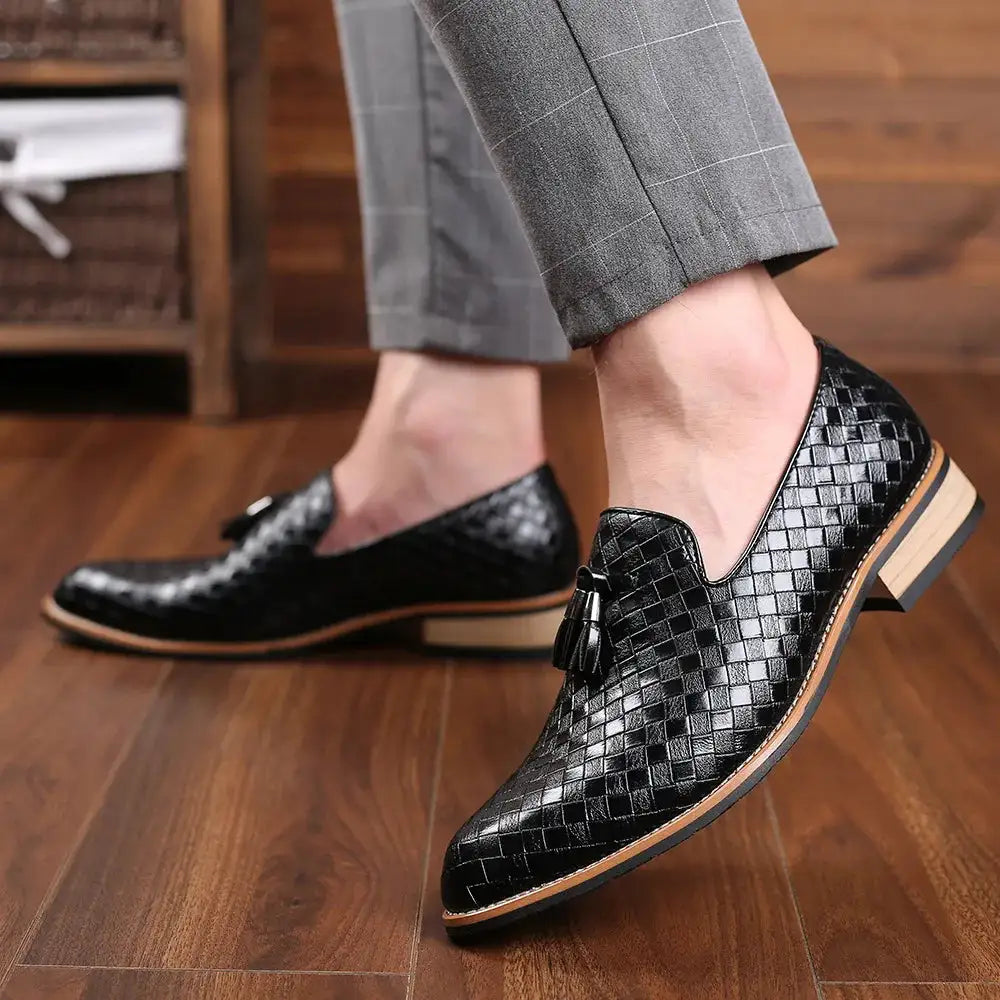 Eco-friendly vegan leather loafers with vintage patterns and all-day comfort.