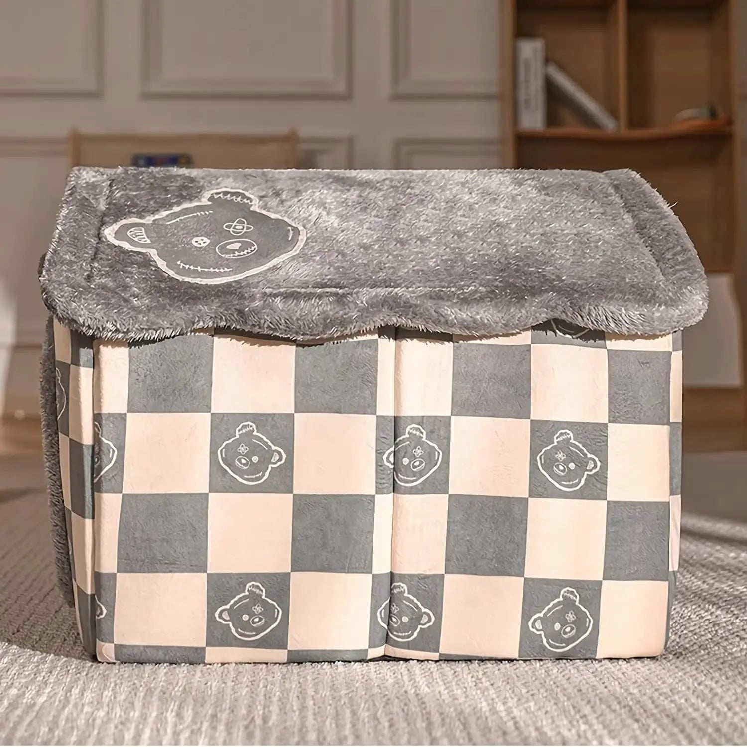 Foldable pet house made of velvet and PP cotton for comfort and stability by Krystina Trendify