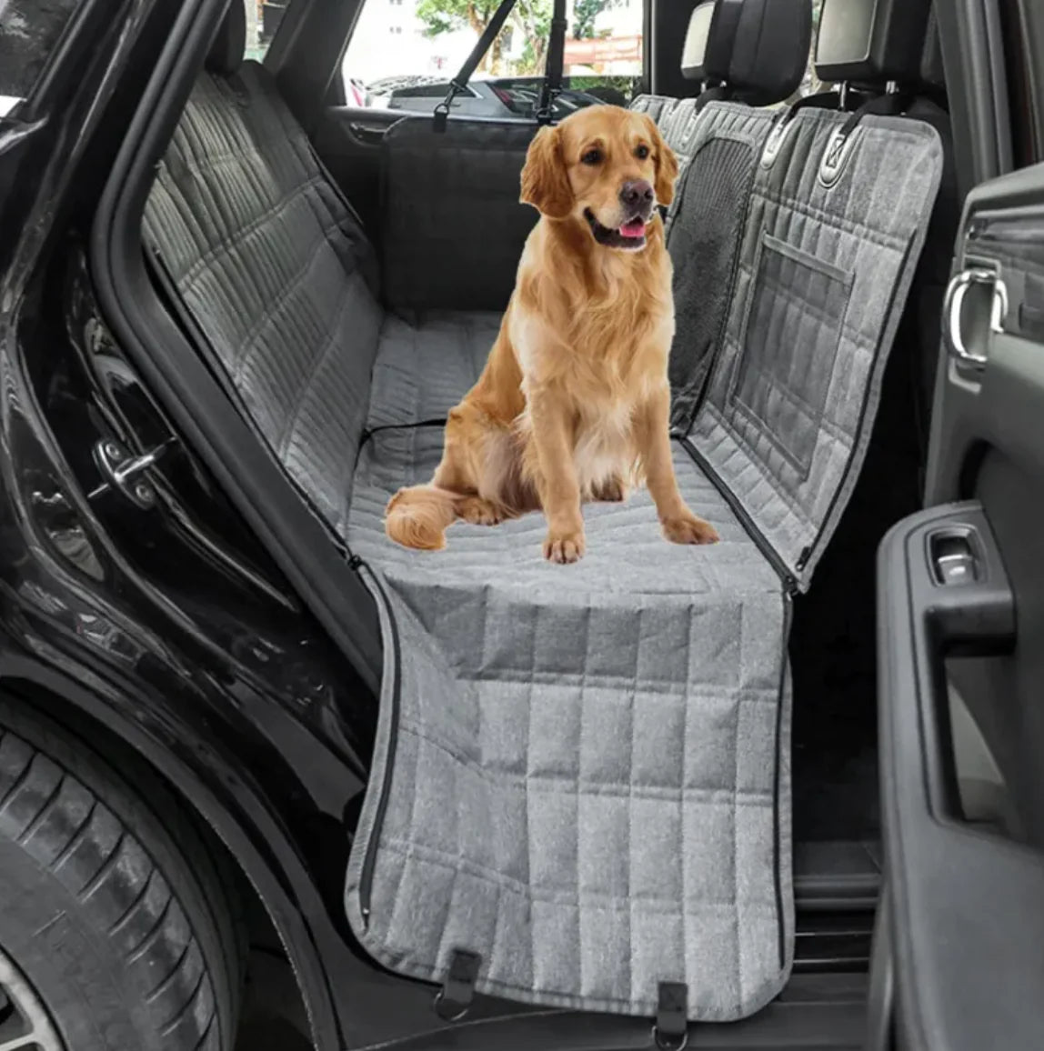 Waterproof pet rear seat cushion by Krystina Trendify with built-in travel toilet