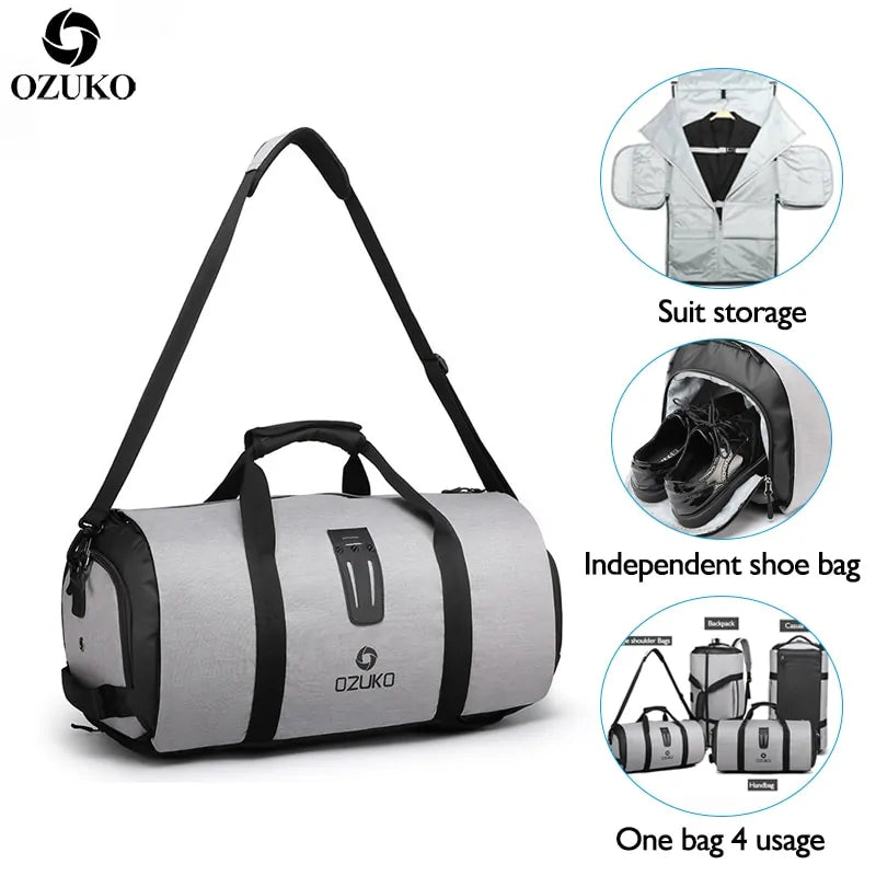 Waterproof multifunction travel bag with large capacity, durable material & versatile carrying options.