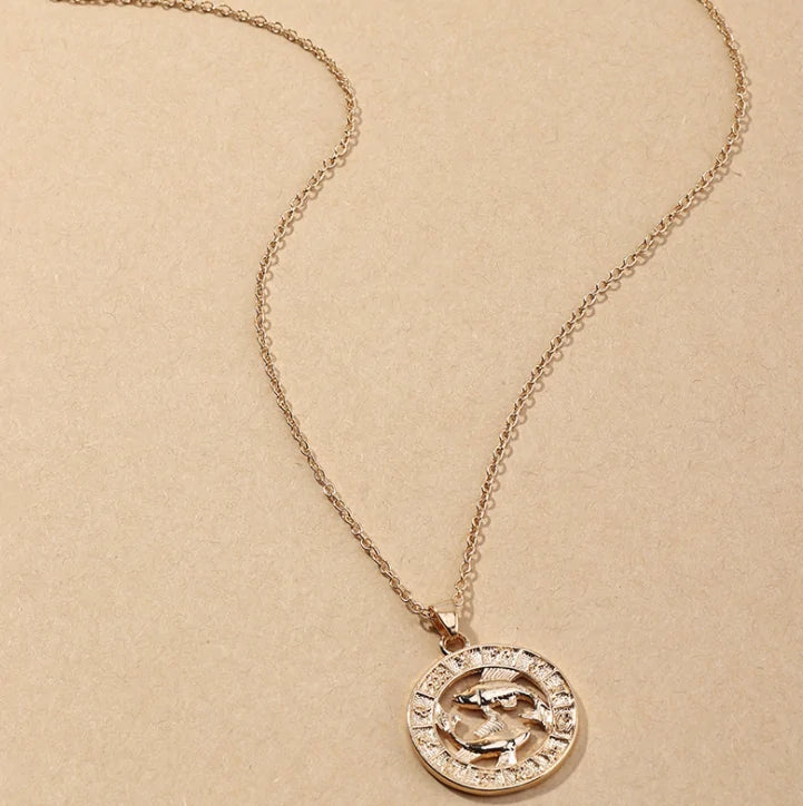 Fortune Zodiac Necklace with a bold copper pendant and link chain