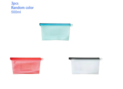 Eco-friendly, leak-proof reusable silicone food bag for kitchen storage and meal prep.