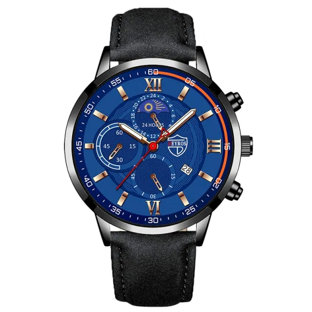 Men’s casual leather watch with quartz movement