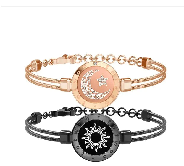 Celestial Bond Smart Couple Bracelet with sun and moon designs