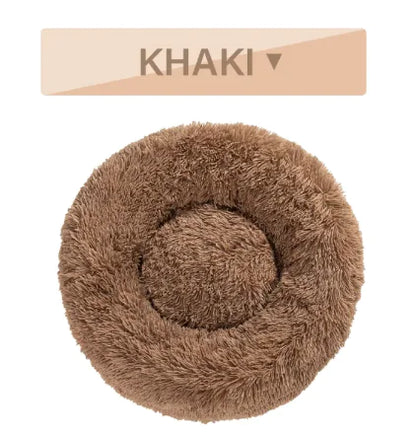 Fluffy Donut Pet Bed by Krystina Trendify, plush and calming design, machine washable, available in multiple sizes for pets.