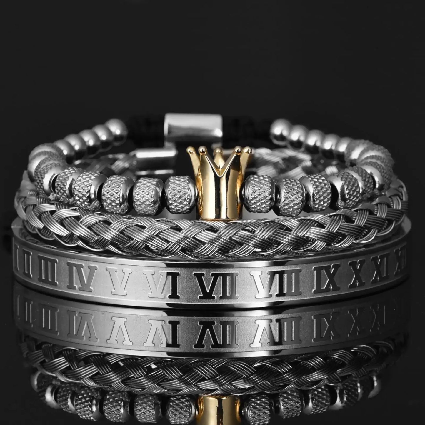 Men's Bracelet Set crafted from 100% solid stainless steel, durable and versatile for any occasion.