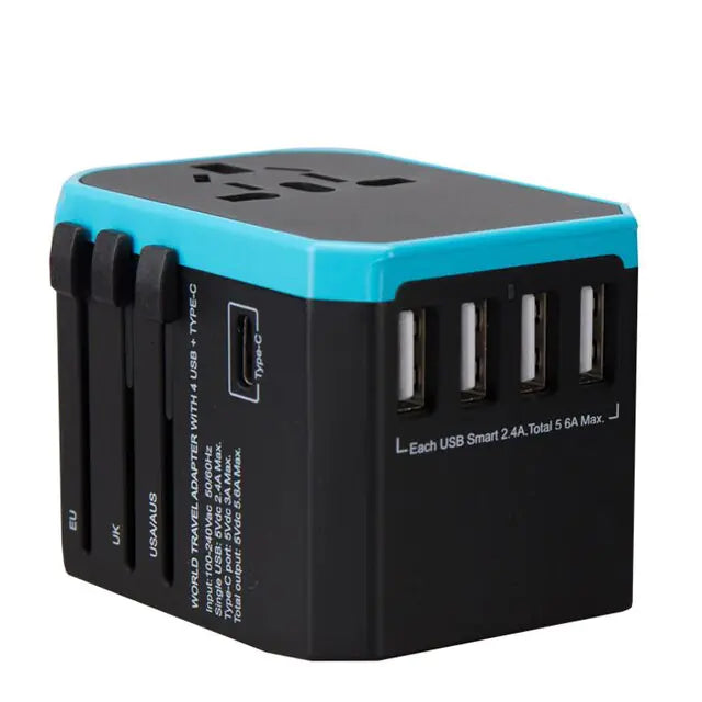 MELERY versatile travel adapter, compact and globally compatible for charging multiple devices on your travels.