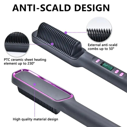 3-in-1 Straightening & Curly Iron Brush for sleek hair and voluminous curls