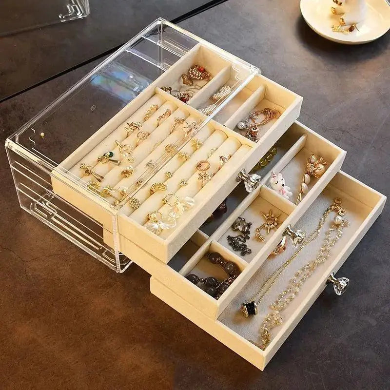 Acrylic jewelry box with velvet compartments by Krystina Trendify