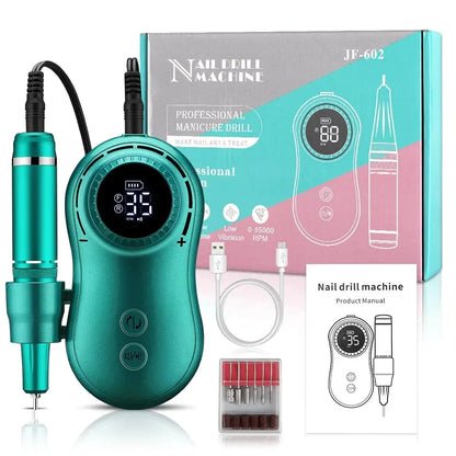 Professional nail drill by Krystina Trendify with up to 35,000 RPM, 10-hour battery, and quiet, vibration-free operation for flawless manicures.