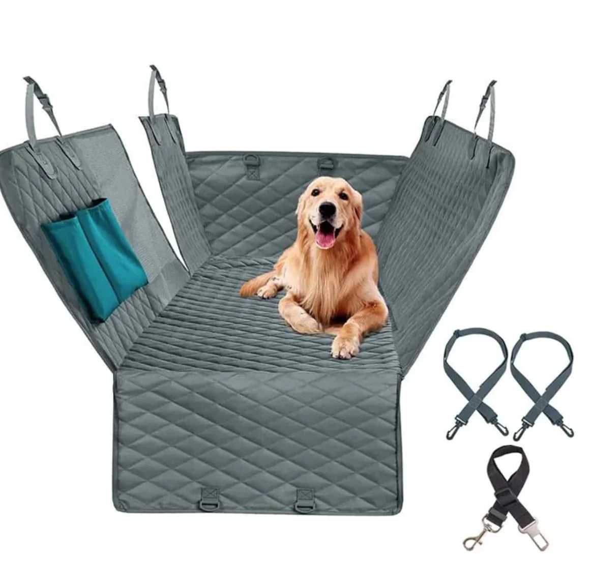 Waterproof pet rear seat cushion by Krystina Trendify with built-in travel toilet