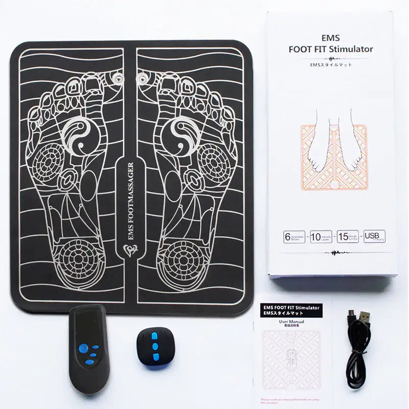 Electric pad muscle stimulator with 6 modes and portable design for workouts and recovery.