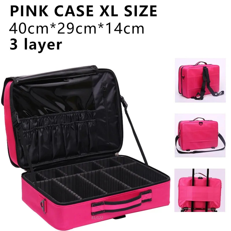 Spacious and stylish professional women's toiletry bag for cosmetics and travel essentials.