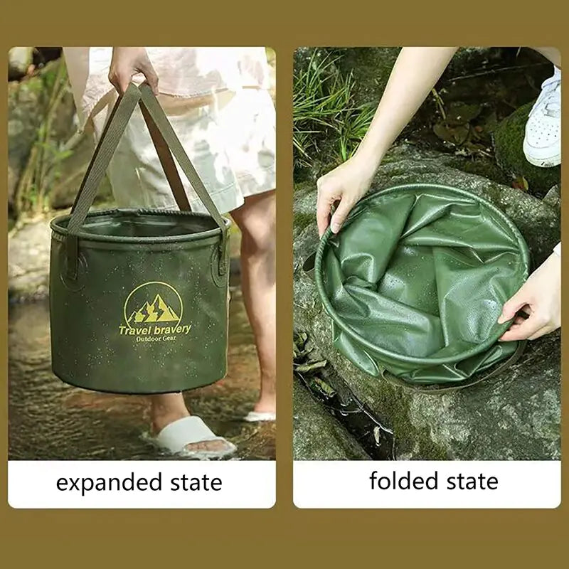 Portable folding bucket by Travel Bravery for camping and hiking