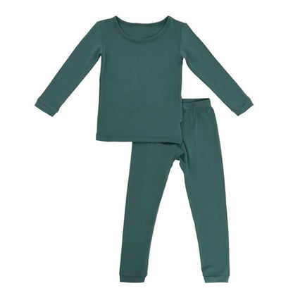 Soft bamboo toddler pajama set, breathable kids' sleepwear, eco-friendly baby PJs.