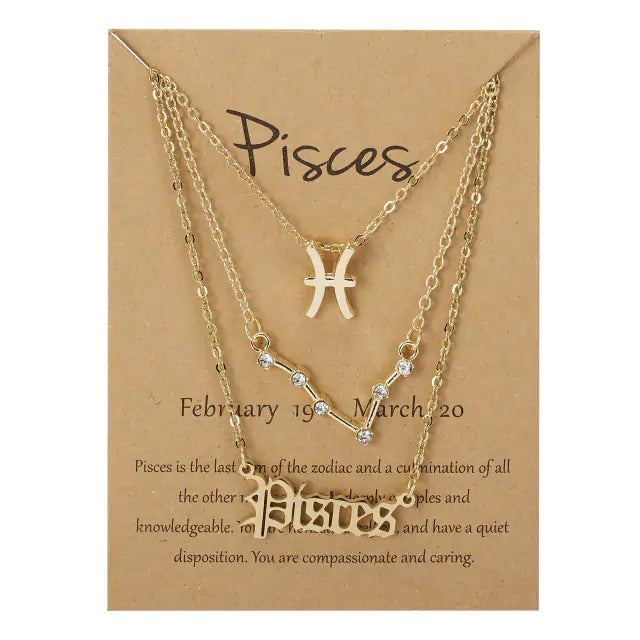 Stylish zodiac pendant necklace with a radiant gold finish by Krystina Trendify, perfect for astrology lovers.