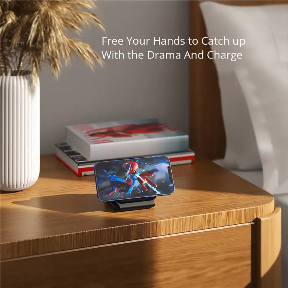 Foldable wireless charger by BONOLA for charging multiple devices efficiently.