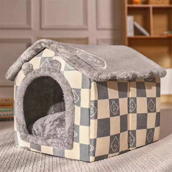 Foldable pet house made of velvet and PP cotton for comfort and stability by Krystina Trendify