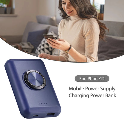 5000mAh wireless power bank by Krystina Trendify with USB-C and 360° rotatable ring holder.