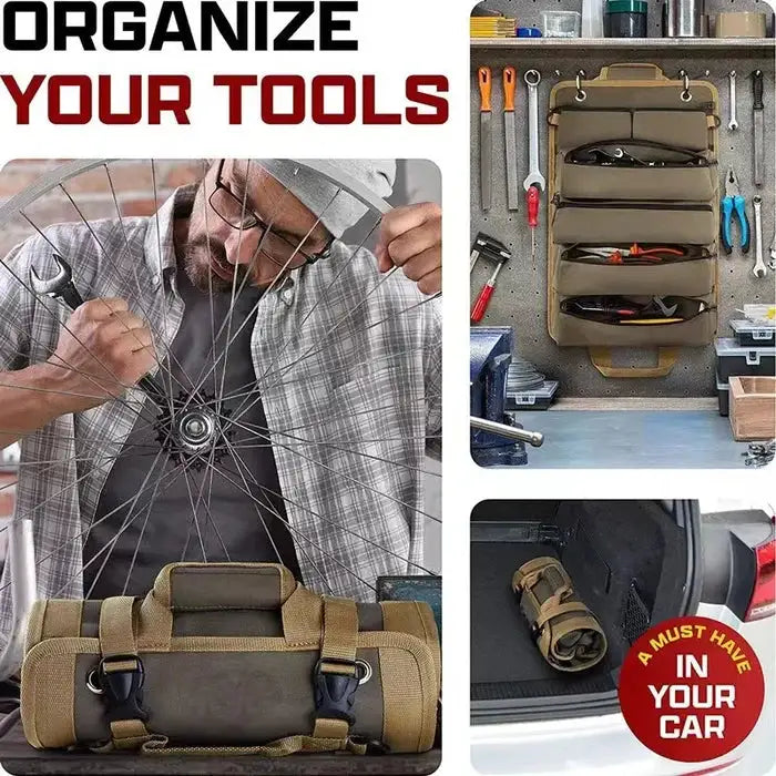 Durable tool roll bag organizer by Krystina Trendify for efficient tool storage and easy transport.