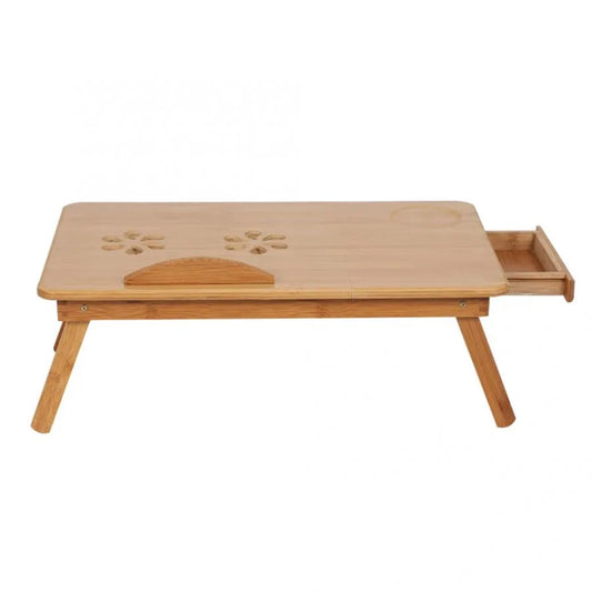 Bamboo laptop desk with adjustable, foldable design and built-in storage