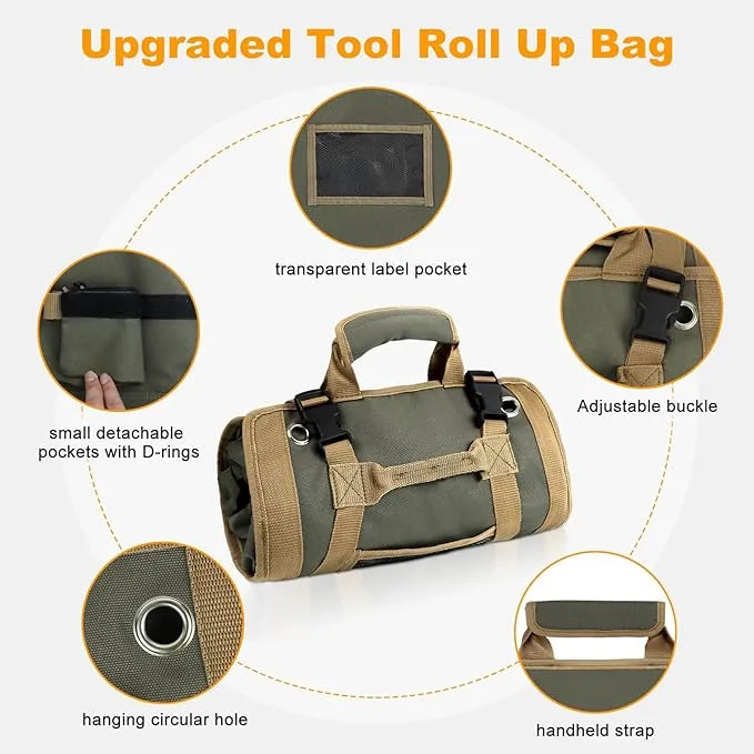 Durable tool roll bag organizer by Krystina Trendify for efficient tool storage and easy transport.