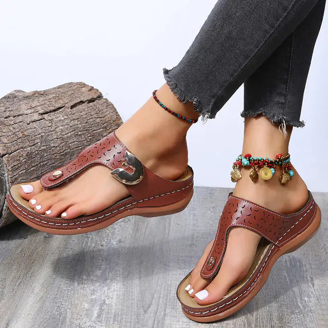 Non-slip wedge sandals with soft upper material by Krystina Trendify.