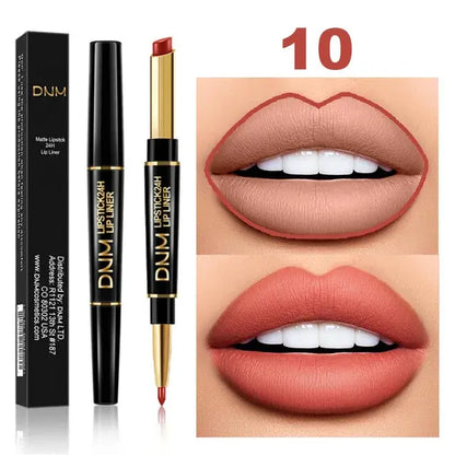 Double-Ended Matte Lipstick from DNM with waterproof, long-lasting color and lip liner for definition.
