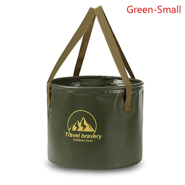 Portable folding bucket by Travel Bravery for camping and hiking