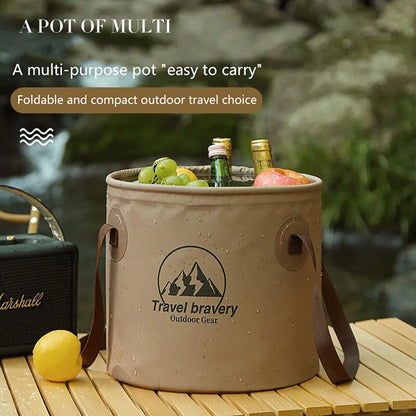 Portable folding bucket by Travel Bravery for camping and hiking