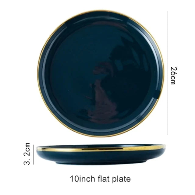 Blue porcelain dinner plates with golden rim for elegant dining