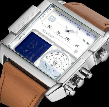 Elegant square dial wristwatch with genuine leather strap