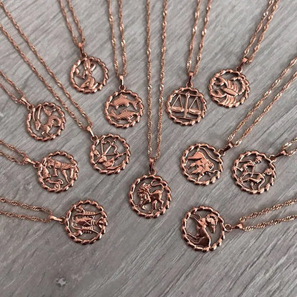 Fortune Zodiac Necklace with a bold copper pendant and link chain