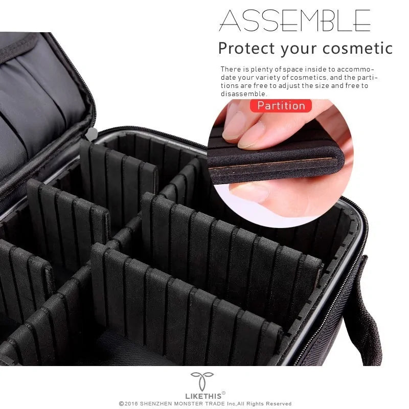 Spacious and stylish professional women's toiletry bag for cosmetics and travel essentials.