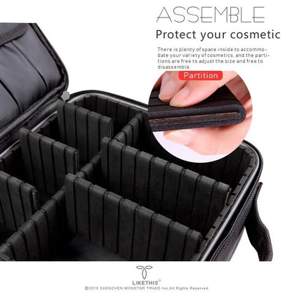 Spacious and stylish professional women's toiletry bag for cosmetics and travel essentials.