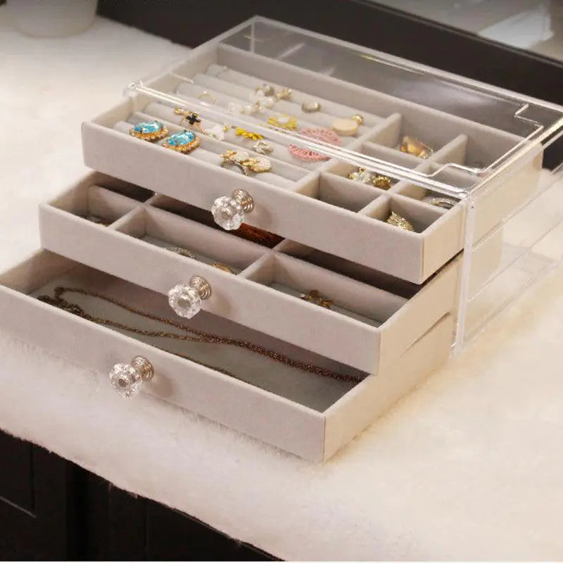 Acrylic jewelry box with velvet compartments by Krystina Trendify