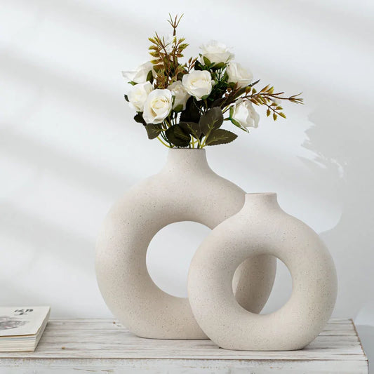 Elegant round hollow ceramic flower vase for modern home décor