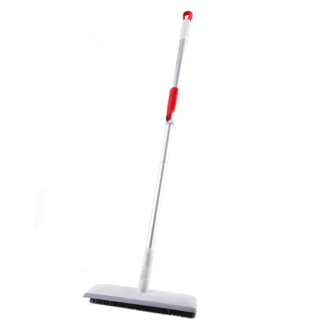 Floor scrub brush with adjustable handle and dual bristles for efficient cleaning