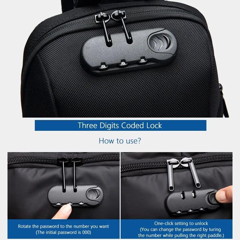 Multifunction anti-theft crossbody bag with hidden zippers, USB charging port, and sleek design.