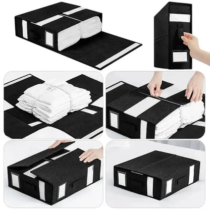 Fabric storage box by Krystina Trendify, with visible window, zipper closure, and foldable design for bedding storage.