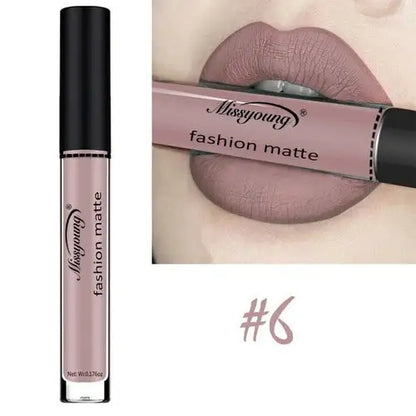 Missyoung Brand Makeup Matte Lipstick with rich pigment and long-lasting wear for a bold look.
