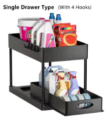 Under sink organizer by Krystina Trendify with sliding pull-out design and double-layer structure for efficient storage.