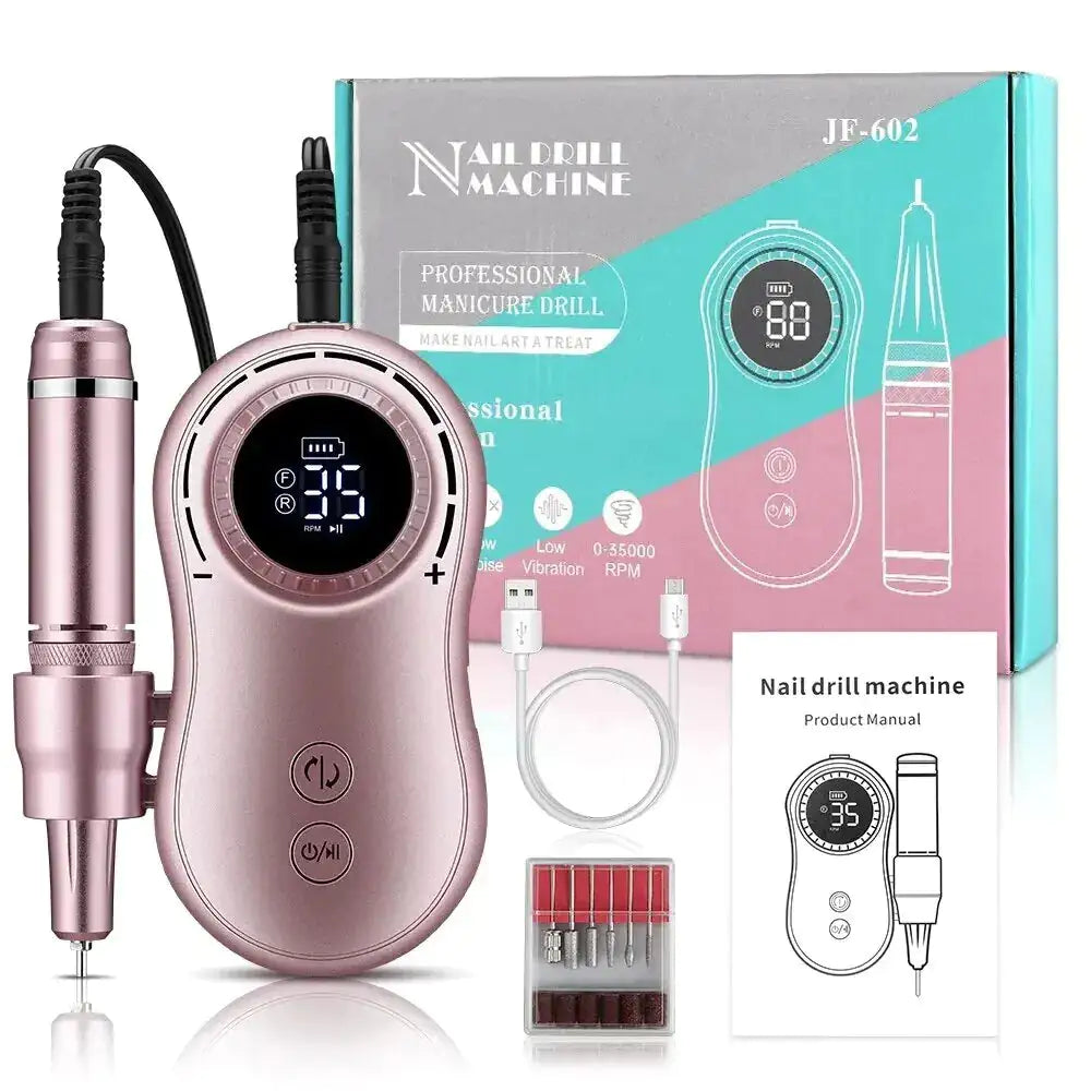 Professional nail drill by Krystina Trendify with up to 35,000 RPM, 10-hour battery, and quiet, vibration-free operation for flawless manicures.