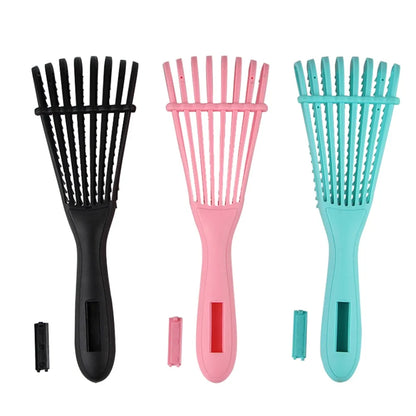 Curly hair detangling brush for reduced breakage and enhanced texture.