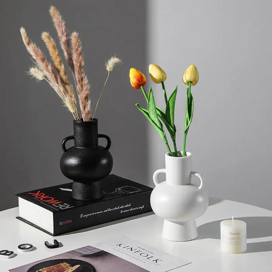 White Black Ceramic Vases by Krystina Trendify