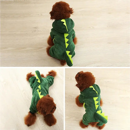 Soft fleece dog jumpsuit, warm pet onesie for winter, cozy full-body dog outfit.